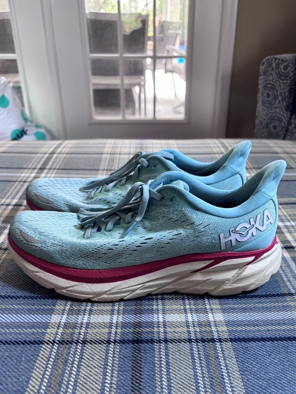 Hoka One One Clifton 8 Running Shoe Women's 10B Aquarelle Eggshell Blue